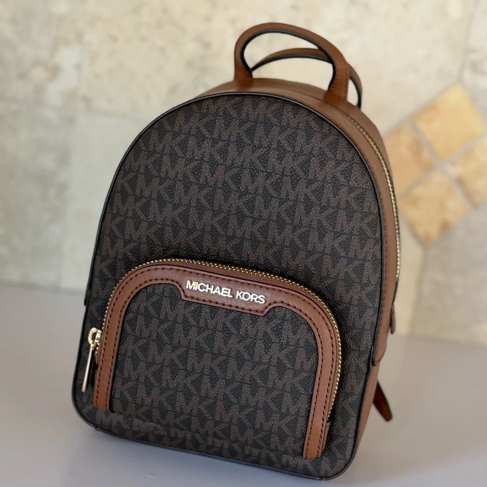 Michael Kors Brown Logo Mini Backpack with Dark Brown Trim